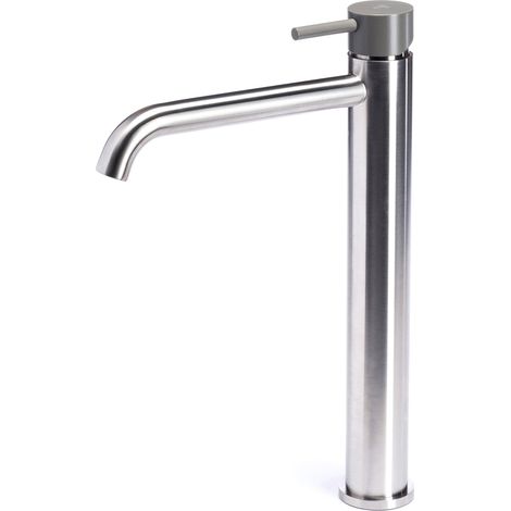 Rubinetto Miscelatore Monocomando Lavabo Alto in Acciaio Inox Satinato Maniglia Antracite (1/3)