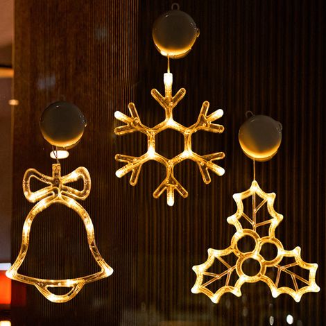 Ensemble de décorations de Noël (3 pièces), guirlande lumineuse de Noël à ventouse, guirlande lumineuse de Noël à piles (1/5)