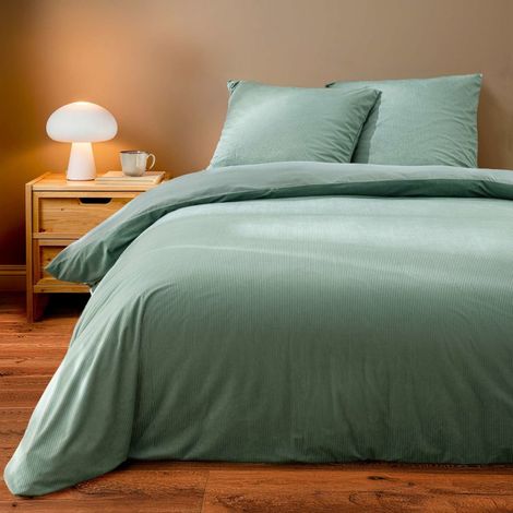 Housse de couette 240x220 + 2 taies velours côtelé vert Cèdre (1/5)