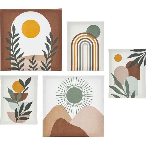 Atmosphera – Lot de 5 toiles décoratives imprimées – MDF et acrylique – Installation facile avec crochets – Couleurs marron, vert et beige (1/5)
