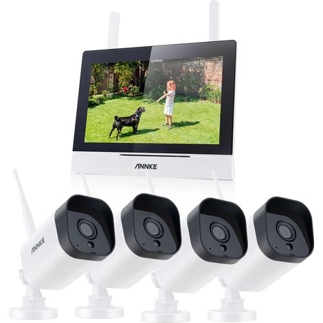 ANNKE Kit di sorveglianza wireless con schermo LCD da 7", NVR 4CH 5MP con touch screen IPS, 4 telecamere di sicurezza WiFi esterne da 3MP, visione notturna, rilevamento umano, audio bidirezionale (1/5)