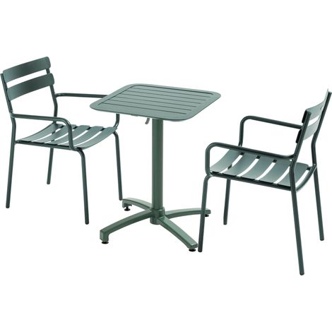 Ensemble table inclinable 60 x 60 cm et 2 fauteuils vert foncé