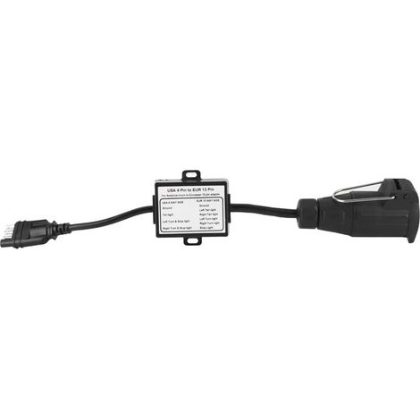 Trailer wiring adapter, plastic trailer connector, US 4-pin flat plug to EU 13-pin portable trailer lighting circuit wiring adapter
