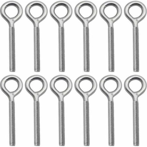 Lot de 12 Boulons- M8 à Oeil en 304 Acier Inoxydable Vis à Anneau Piton à Visser pour Balançoire Machine Extérieure (1/4)