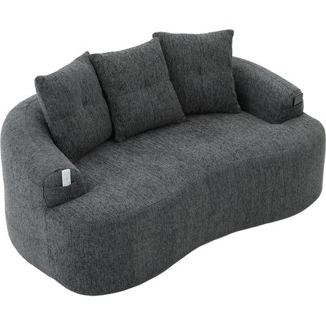 Gebogenes 2-Sitzer-Sofa aus grauem Chenille mit 3 Dekokissen (1/5)