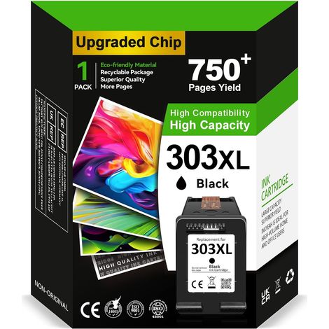 303 XL Cartouche d'encre Noire, Cartouche 303 Noir Remplacement pour Encre HP 303 Noir, Cartouche Imprimante 303XL pour HP Envy Photo 7134 7830 6232 6230 7130 6220 6234 7100 7155 7800 7834 7855 7864 (1/5)