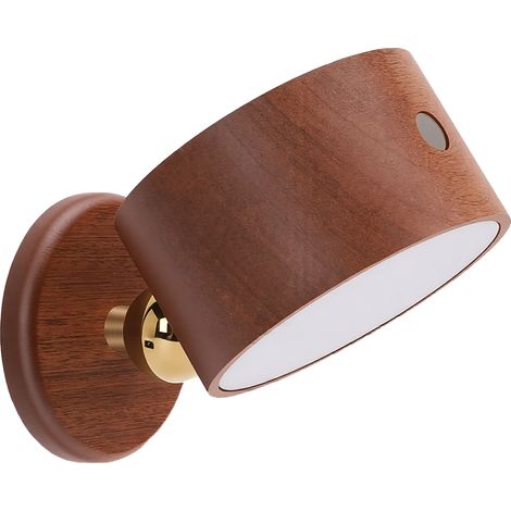 Applique murale LED en bois massif rechargeable, aimantée, à intensité variable et commande tactile, idéale pour l'allaitement nocturne. (1/5)
