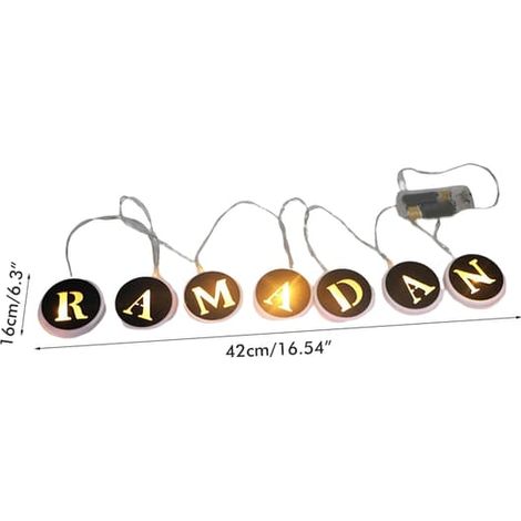 Guirlande lumineuse LED en bois ajouré en forme de lettres pour l'Aïd et le Ramadan, lot de 10 (1/5)