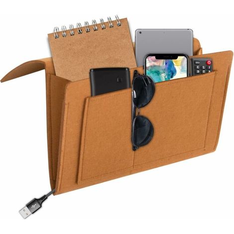 27208cm-Organisateur De Chevet Canapé Accoudoirs Organisateur Range Telecommande Canape Vide Poche Lit Poche De Lit Sac De Rangement De Chevet Chevet à Suspendre Housse Rangement Bureau, Marron (1/5)