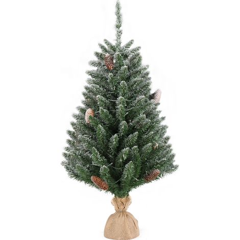 3 Fuß Leinensockel, PVC-Material, grüne Beflockung, 118 Zweige, 100 Lichter, warme Farbe, 8-Modus-Batterieschalter, Weihnachtsbaum (1/5)
