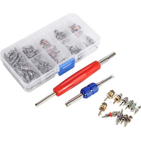 Kit de núcleos de válvulas para aire acondicionado de coche, 102 piezas, kit de herramientas para núcleos de válvulas de refrigeración de aire acondicionado de coche R134A/R12 (1/4)