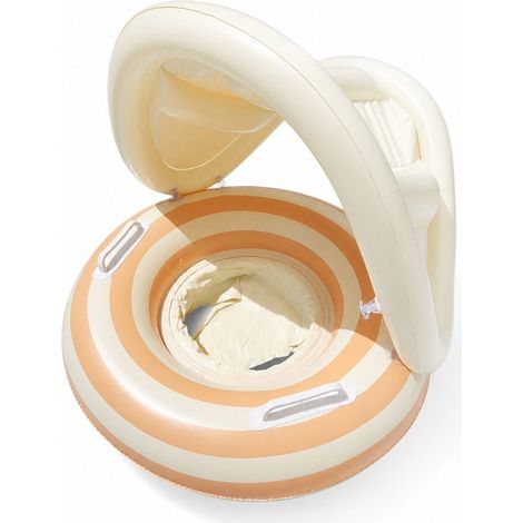 Bouée bébé avec pare-soleil - Siège de natation gonflable pour bébés et jeunes enfants - Aide à la natation sécurisée avec pare-soleil amovible - Siège de natation jaune (1/5)