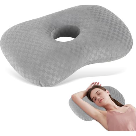 Ohrpiercing-Kissen, rundes Kissen 44 x 32 x 8 cm, Donut-Kissen mit 10 cm Loch, ergonomisches Ohrloch-Kissen, Piercing-Kissen zur Schmerzlinderung, Seitenschläferkissen (grau)