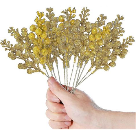24 tiges de baies artificielles pailletées de 24 cm (9,4 pouces) - Branches de houx de Noël - Pics à baies - Pics floraux (1/5)