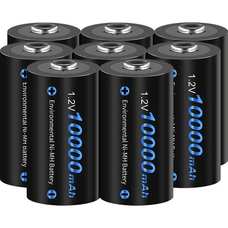 Batterie rechargeable de taille D, Ni-MH, capacité de 6000-10000mAh, 8pcs batterie (1/2)