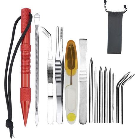 14 pièces d'aiguilles Paracord Outils et accessoires Paracord Acier inoxydable FID Artisanat du cuir Aiguilles à lacets Marlin Spike Kit Paracord Nœuds de lissage Outils pour le tissage du cuir Rouge