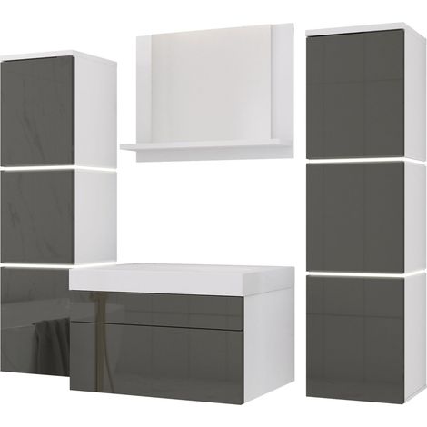 Set mobili da bagno, Bianco Opaco, Grigio Lucido, 120 x 110 cm (1/5)