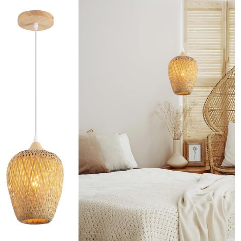 Suspension Luminaire Bambou Boho,Bois Lustre Salon Tissé à la main Vintage Cuisine lampe Décoration une-lumière Luminaires IntéRieur Pour Chambre Salon Couloir (1/5)