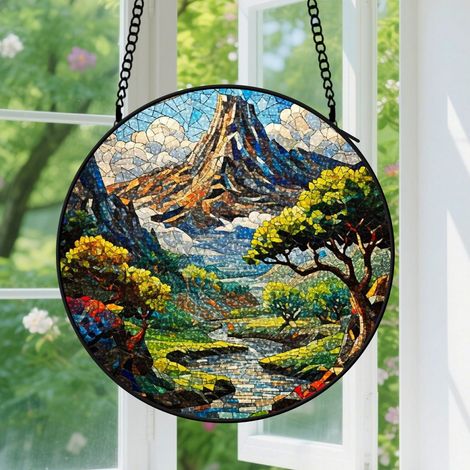 9cm Suspension en vitrail, attrape-soleil coloré minimaliste, décoration maison jardin, cadeau Fête des Mères, Noël pour femme, maman, amie (1/5)