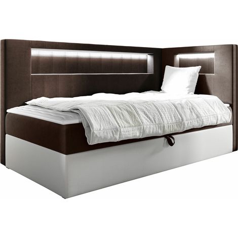 Lit boxspring Lucus VIII, Soft 017 + Fresh 4, Continental, Unique, 80x200, Tissu, Faux cuir, Disponible, 92x212x104cm, LED: Disponible (1/5)