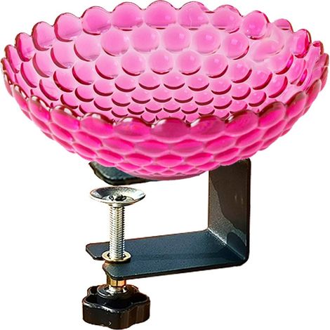 Gamelle pour animaux sans perçage avec support à pince, bol en verre, réglable, pour oiseaux, écureuils, rose (1/5)