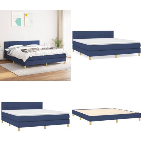 Sommier à lattes de lit avec matelas Bleu 160x200 cm Tissu - Lit Plateforme - Lit Double - Matelas À Ressorts Ensachés - Literie - Chambre À Coucher - Home & Living (1/5)