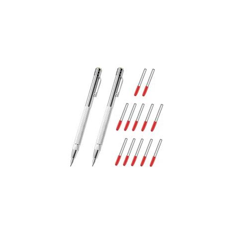 Lot de 2 pointes de gravure en carbure de tungstène avec 12 pointes de rechange, outil de gravure magnétique en carbure d'aluminium avec clip, stylo à graver pour verre, céramique, acier trempé et tôl (1/5)