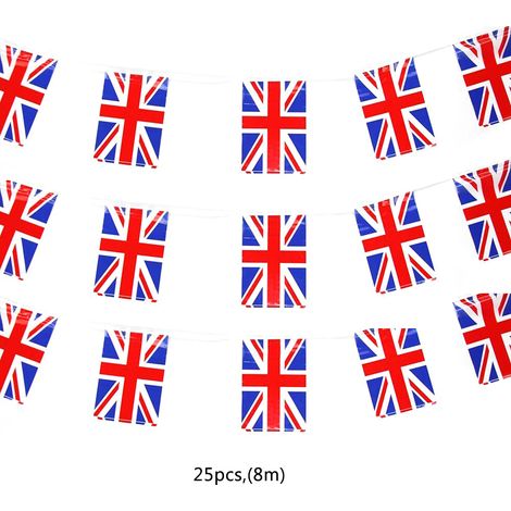 Guirlande Triangle 25 Drapeaux Britanniques 70ème Anniversaire Angleterre pour Jubilé Platine Reine Décoration Fête Royale Pub