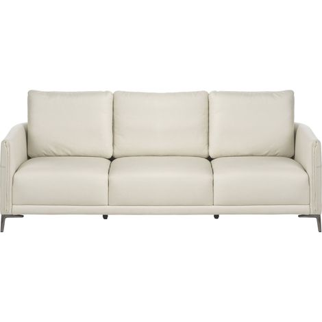Divano 3 posti imbottito in tessuto beige chiaro con gambe in metallo stile moderno Cilens (1/5)