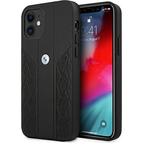 Étui BMW BMHCP12SRSPPK pour iPhone 12 mini 5.4, noir, rigide, en cuir perforé incurvé (1/4)