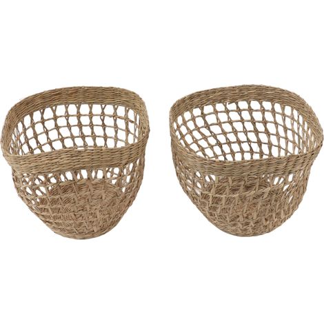 2PCS Panier Tressé en Fibre Naturelle pour Rangement Déco Maison Campagne Plantes (1/5)