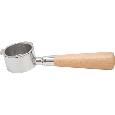 Dreigriff-Siebträger für DeLonghi Kaffeemaschinen, bodenlos, Griff aus Buchenholz, 54 mm (1/5)