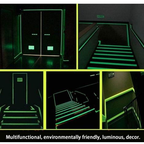 Ruban Lumineux - Bande Autocollante Fluorescente Vert - Pour Signalisation Nocturne Intérieure - 2 cm x 3 m - 2 Pièces (1/5)