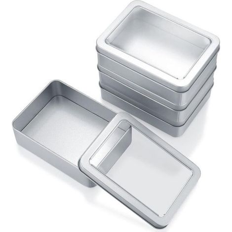 Lot de 4 mini boîtes en métal - Boîtes de rangement rectangulaires argentées - Idéales pour les bonbons et les cadeaux - 12,5 x 9 x 3,5 cm (1/5)