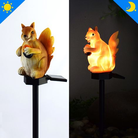 Geschnitzter Solar-Erdstecker in Form eines Eichhörnchens – Eichhörnchen-Dekoration aus Kunstharz – f