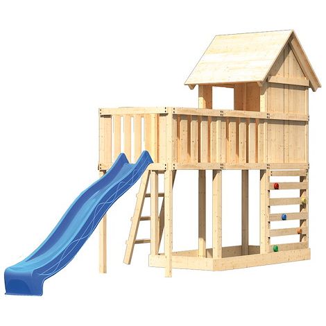 Akubi Stelzenhaus Frieda natur Rutsche blau+ABP+Kletterwand