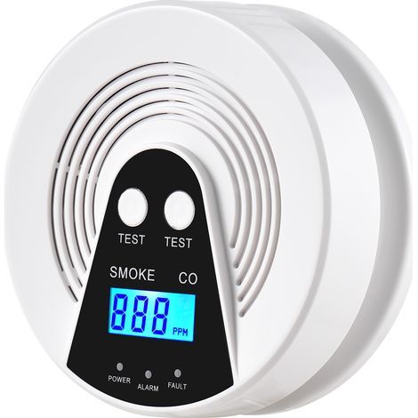 Combination Smoke and Carbon Monoxide Detector, Alarm with LCD Screen and Voice Alert - Battery Powered, For Home, Office (1/5)