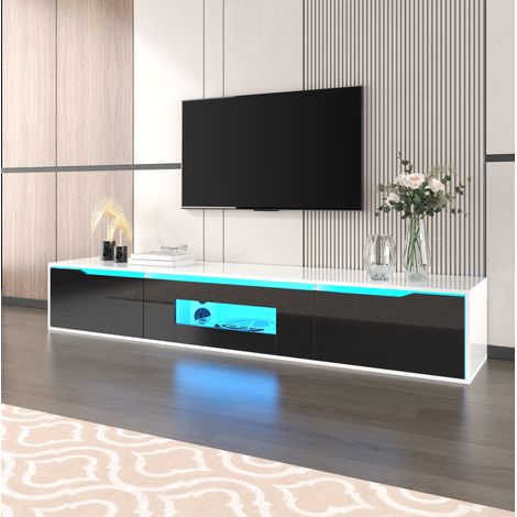TV-Schrank 180x35x30 cm weiß aus Holzwerkstoff mit Hochglanzfront und LED-Beleuchtung (1/5)