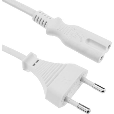 BeMatik - Câble électrique IEC-60320. Cordon alimentation C7 femelle à fiche bipolaire mâle 1.8m blanc (1/5)