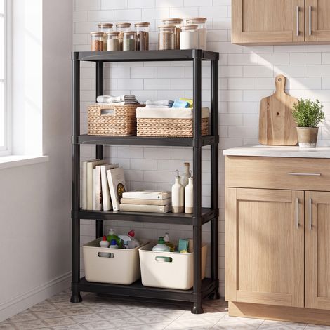 Étagère de Rangement en Plastique à 4 Niveaux, Charge 80 kg, 60 x 30 x 133,5 cm, Noir (1/5)