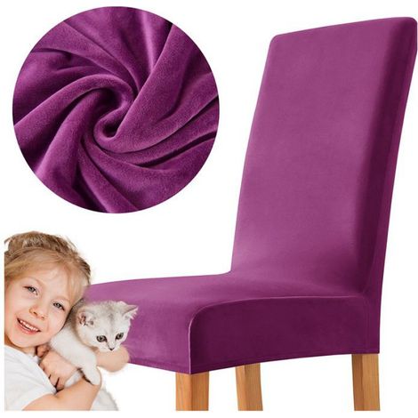 Housse De Chaise - Velours Épais Violet - Pour Chaise Standard - 1 Pièce (1/5)