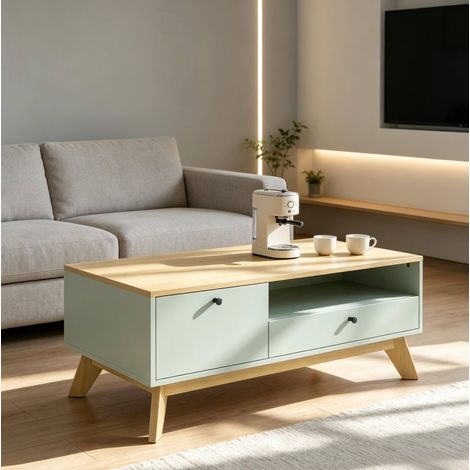 Tavolino rettangolare 100x50x40 cm in MDF verde chiaro con contenitore FloraGrace (1/5)