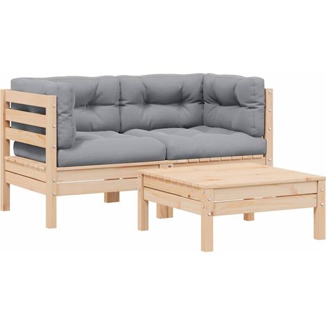 3 pcs Salon de jardin Salon d'extérieur Ensemble Meuble de Jardin Mobilier d'Extérieur avec coussins gris Bois de pin massif XFNRX931969 (1/5)