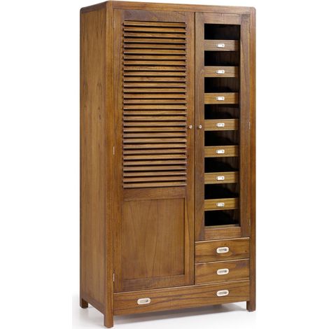 Armoire de chambre en bois massif de Mindy 2 portes 3 tiroirs SOKY (1/5)