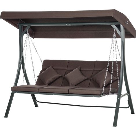 Balançoire Hollywood, 3 personnes, pare-soleil réglable, jusqu'à 270 kg, marron, 198 x 118 x 168 cm (1/5)
