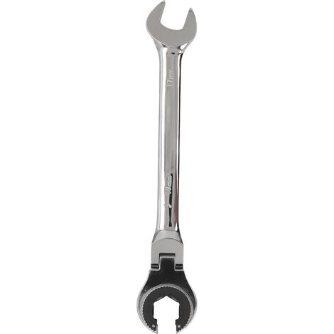 Clé à tuyau double avec mécanisme ratchet et tête flexible ajustable à 17mm (8.5 pouces) – pour conduites de carburant, freins et climatisation (1 pièce) (1/4)