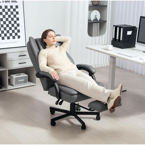 Bürostuhl 64x69x112-120 cm grau aus Mikrofaser mit Massagefunktion und Fußstütze (1/5)