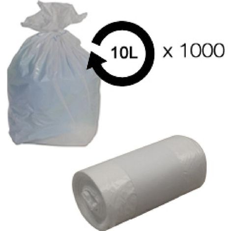 Sacs poubelle blanc 10L - 10 microns HD -carton de 1000-