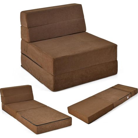 COSTWAY 3 in 1 klappbares Schlafsofa, Klappmatratze, Schaumstoff extra dick (15cm), Sofabett, Bodenmatratze, Faltmatratze, Gästematratze mit abnehmbarem & waschbarem Bezug, 190 x 71 x 15 cm (Braun) (1/5)