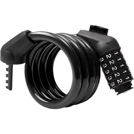 Antivol de sécurité pour scooter à combinaison réinitialisable à 4 chiffres, câble antivol spiralé idéal pour vélo (120 cm/8 mm), (1/5)